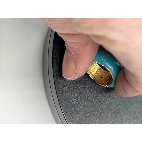 KJL Vintage KJL Signed Blue Orange Enamel Huggie Hoop Earrings snap on versatile - Picture 5 of 11